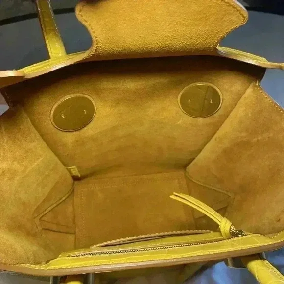 Proenza Schouler Croc Embossed Leather Pipe Tote Bag Small Yellow Citrus Purse - Picture 10 of 15